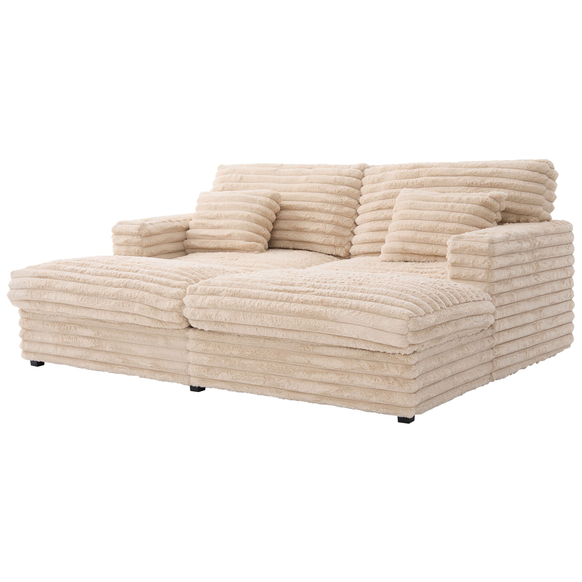 Plush Oversized Double Chaise Lounge Sofa Bed With USB Ports And Cup Holders