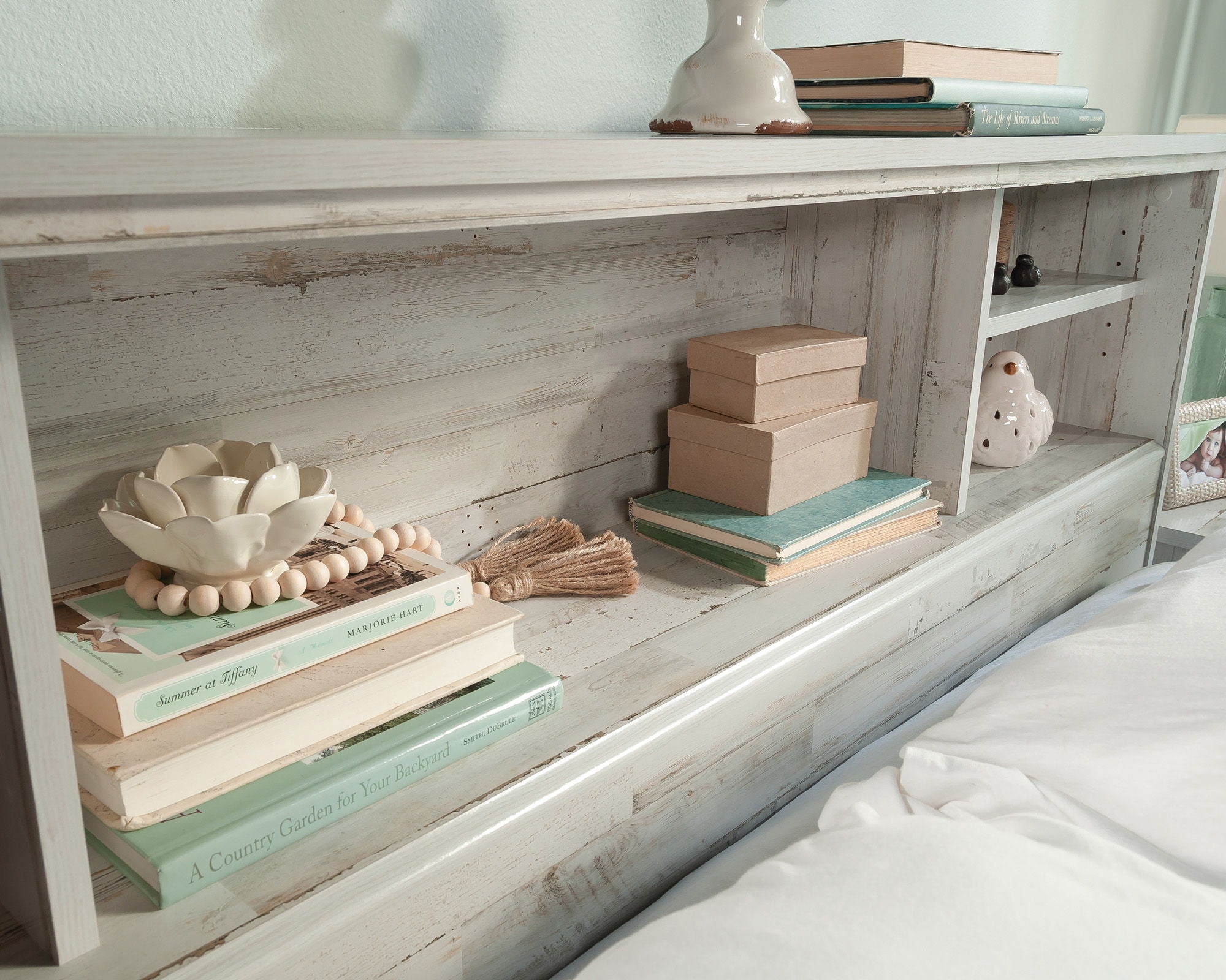 Full/Queen Bookcase Headboard White Plank