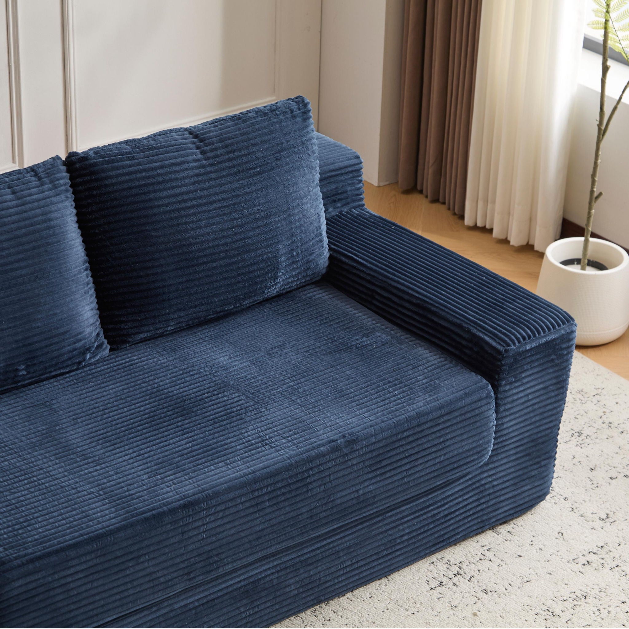 Loveseat Sofa, Comfortable Deep Seat Sofa Bed, Modern Small Corduroy Couch For Living Room Bedroom,Reversible Cushion With Pillows,No Assembly Required, Dark Blue