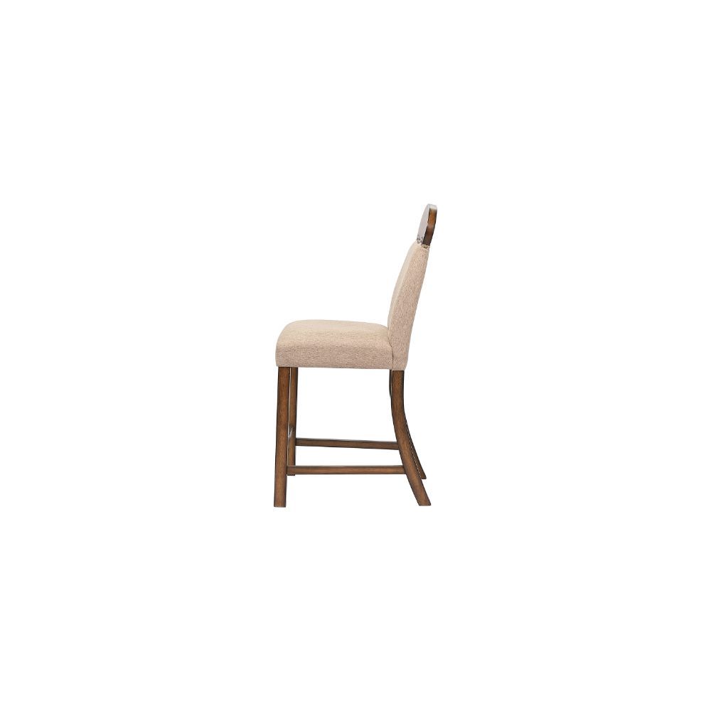 ACME Maurice - Counter Height Chair (Set of 2) - Linen & Oak | Meri Furniture