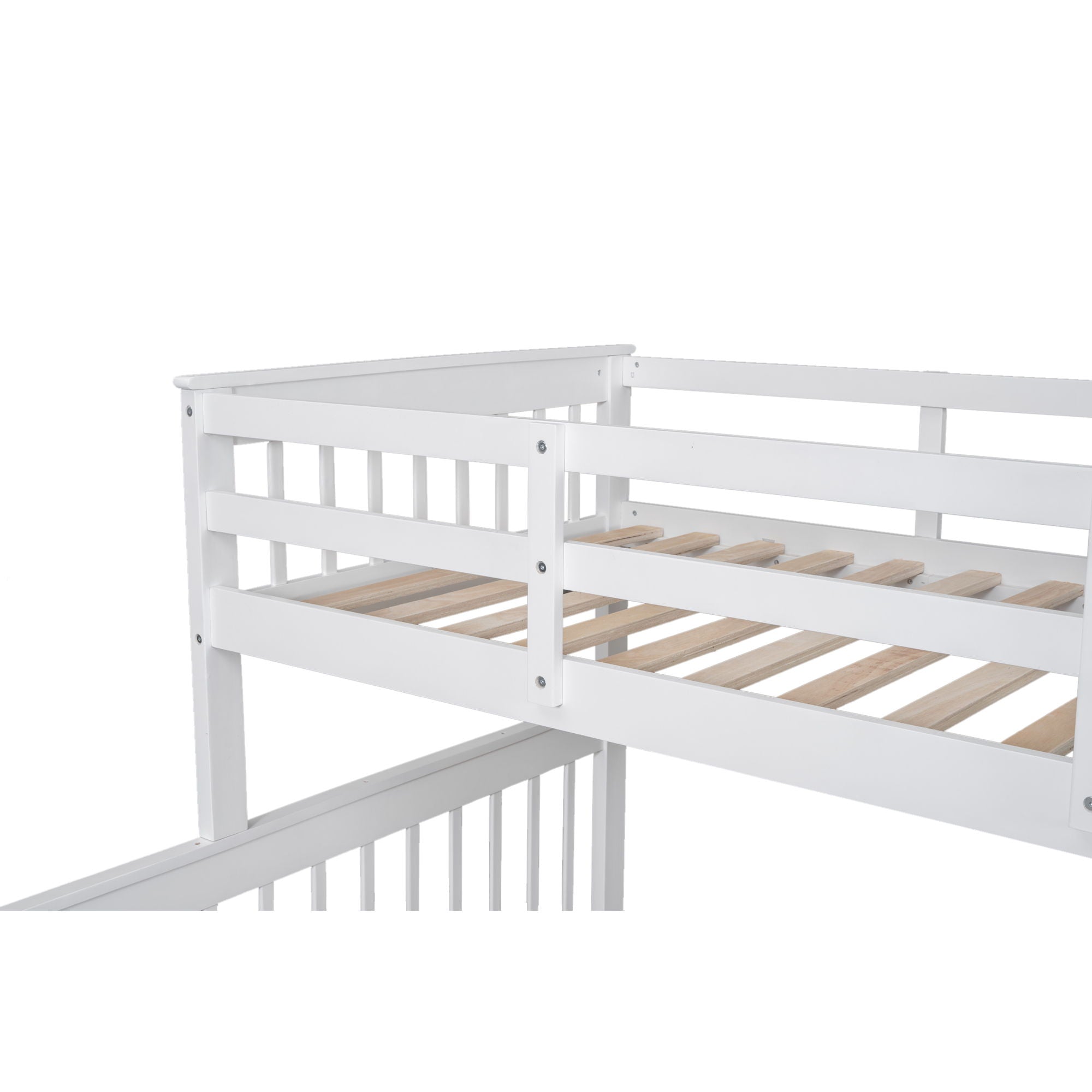 Bunk Bed With Twin Size Trundle, Storage And Guard Rail For Bedroom