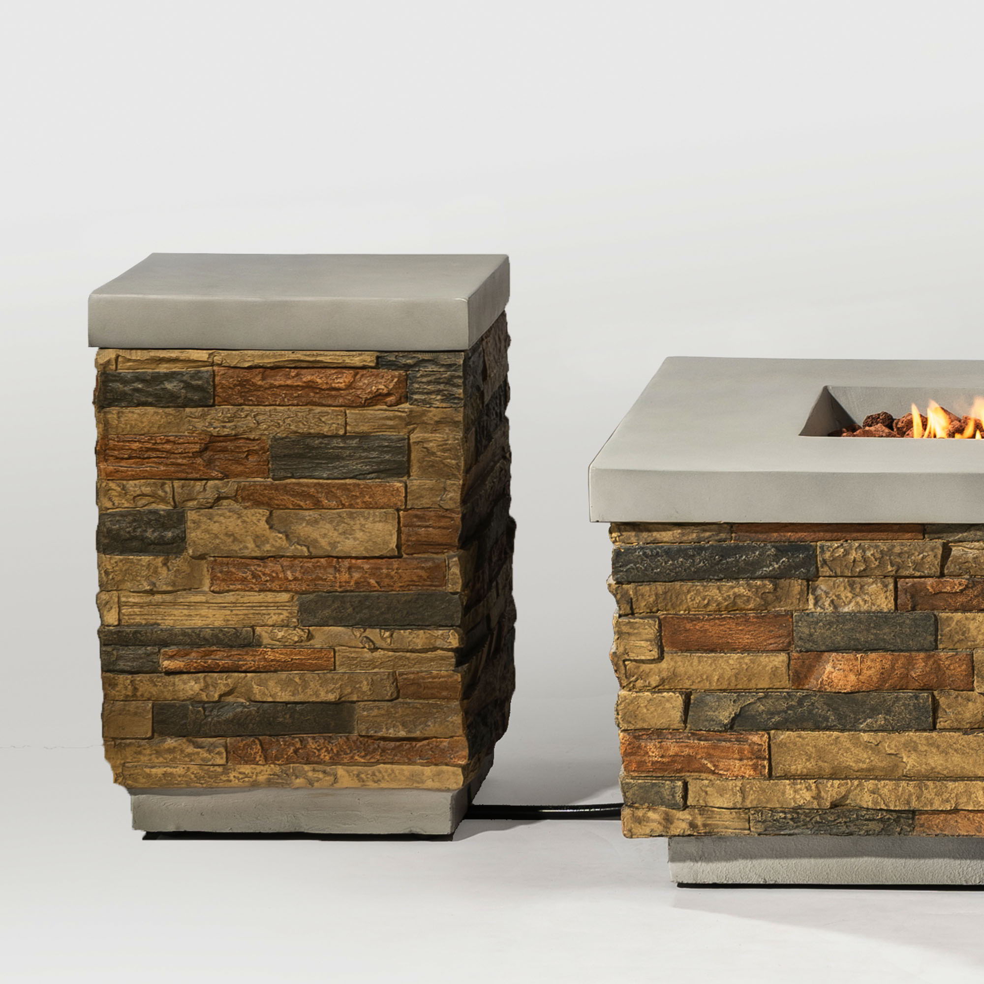 Outdoor Propane Tank Holder Fire Pit Cover Side Table Lightweight Concrete - Sandstone