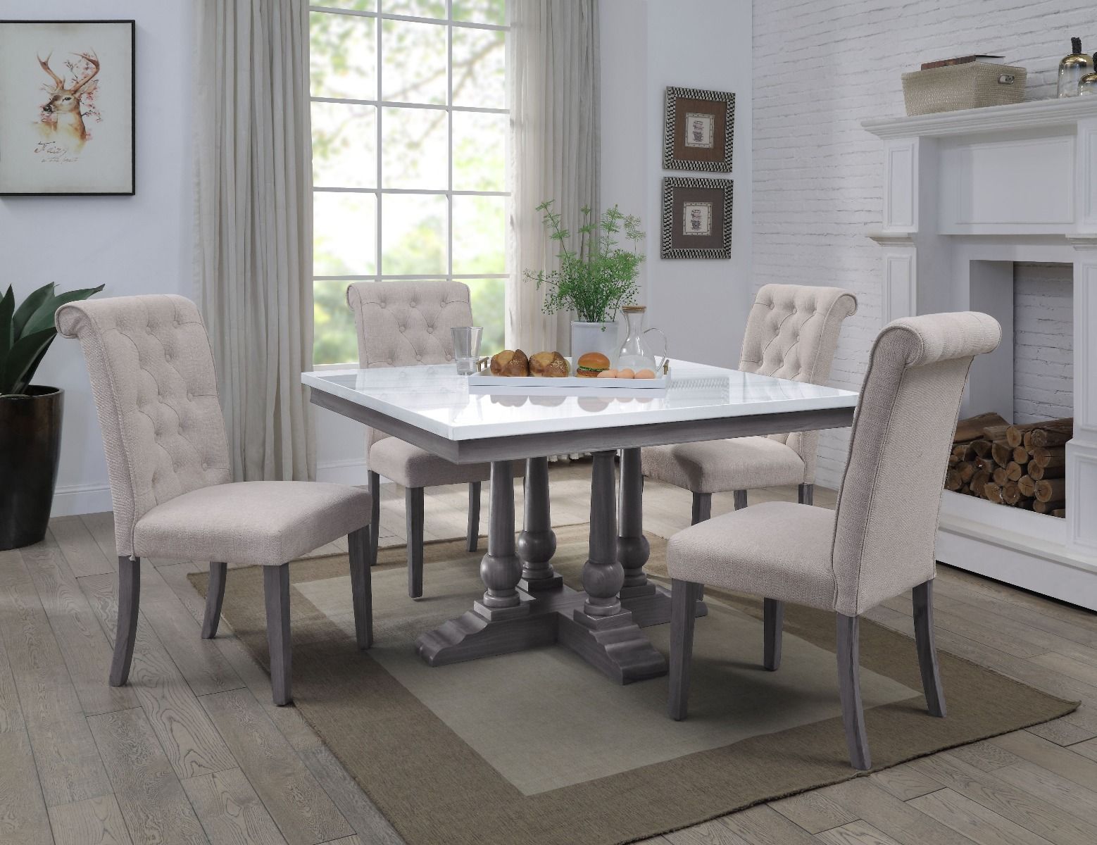 ACME Yabeina - Dining Table - Marble Top & Gray Oak Finish - 30" | Meri Furniture