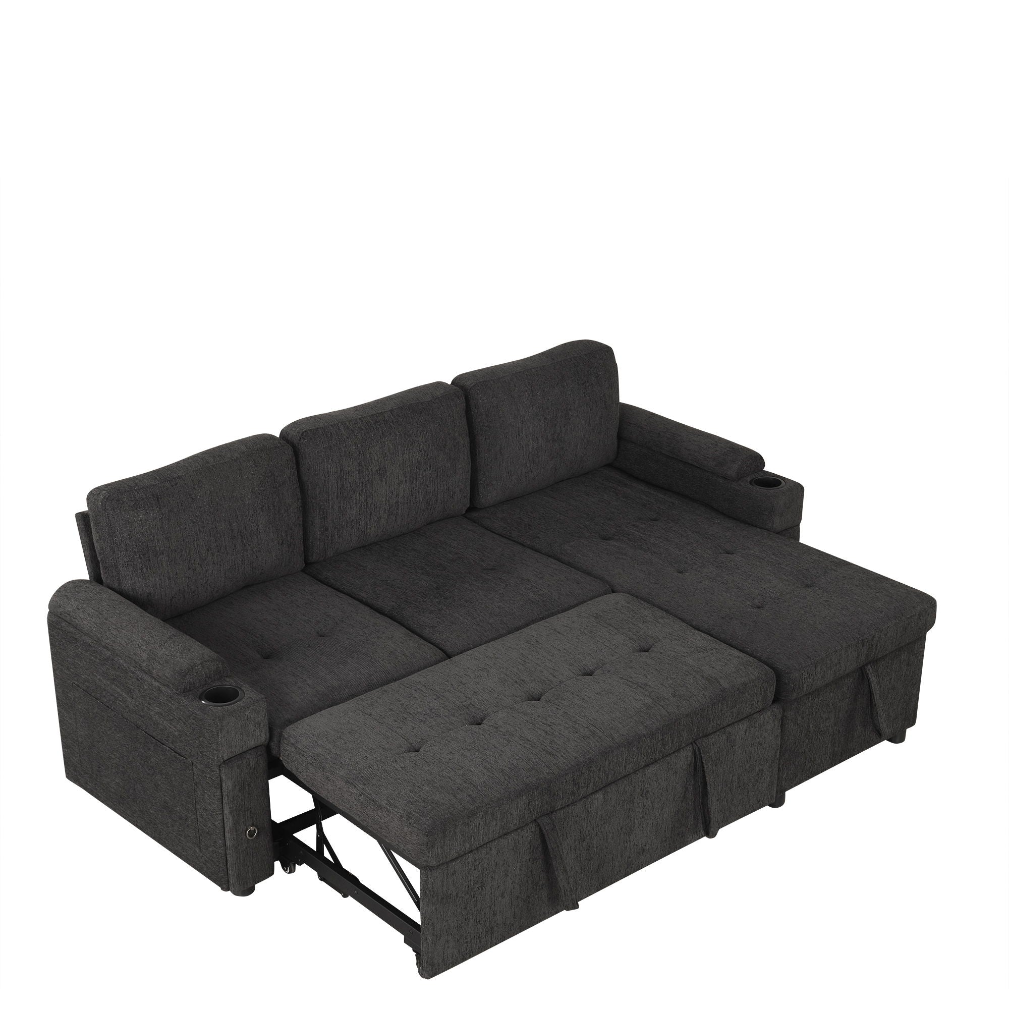 Convertible L Shaped Sofa Couch With Storage, Cup Holders, USB Ports