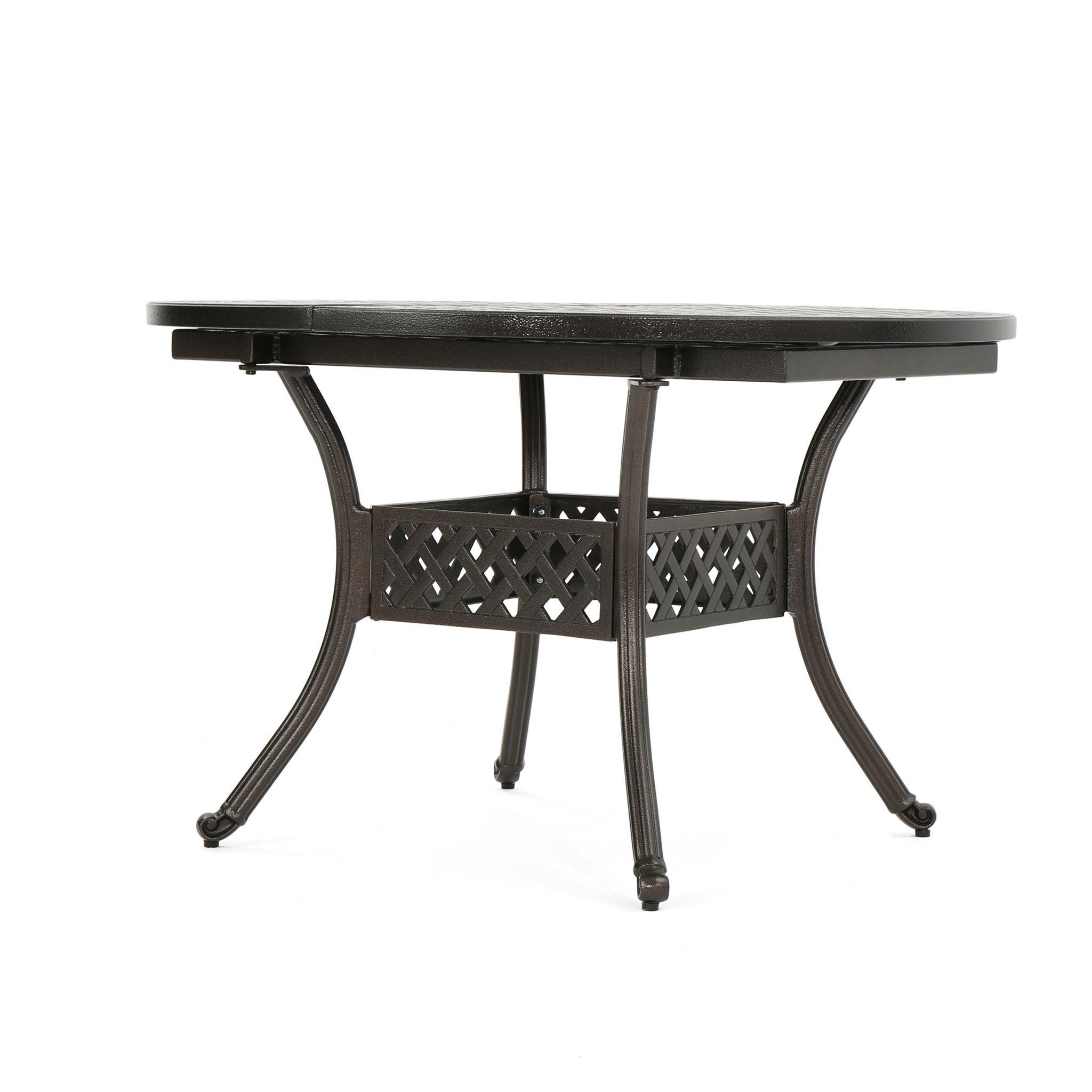 Outdoor Expandable Aluminum Dining Table With Latticework Details And Curvy Legs