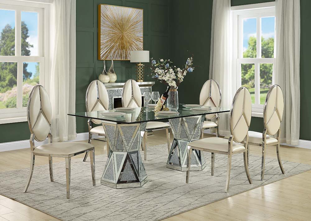 ACME Noralie - Dining Table - Mirrored - Glass | Meri Furniture