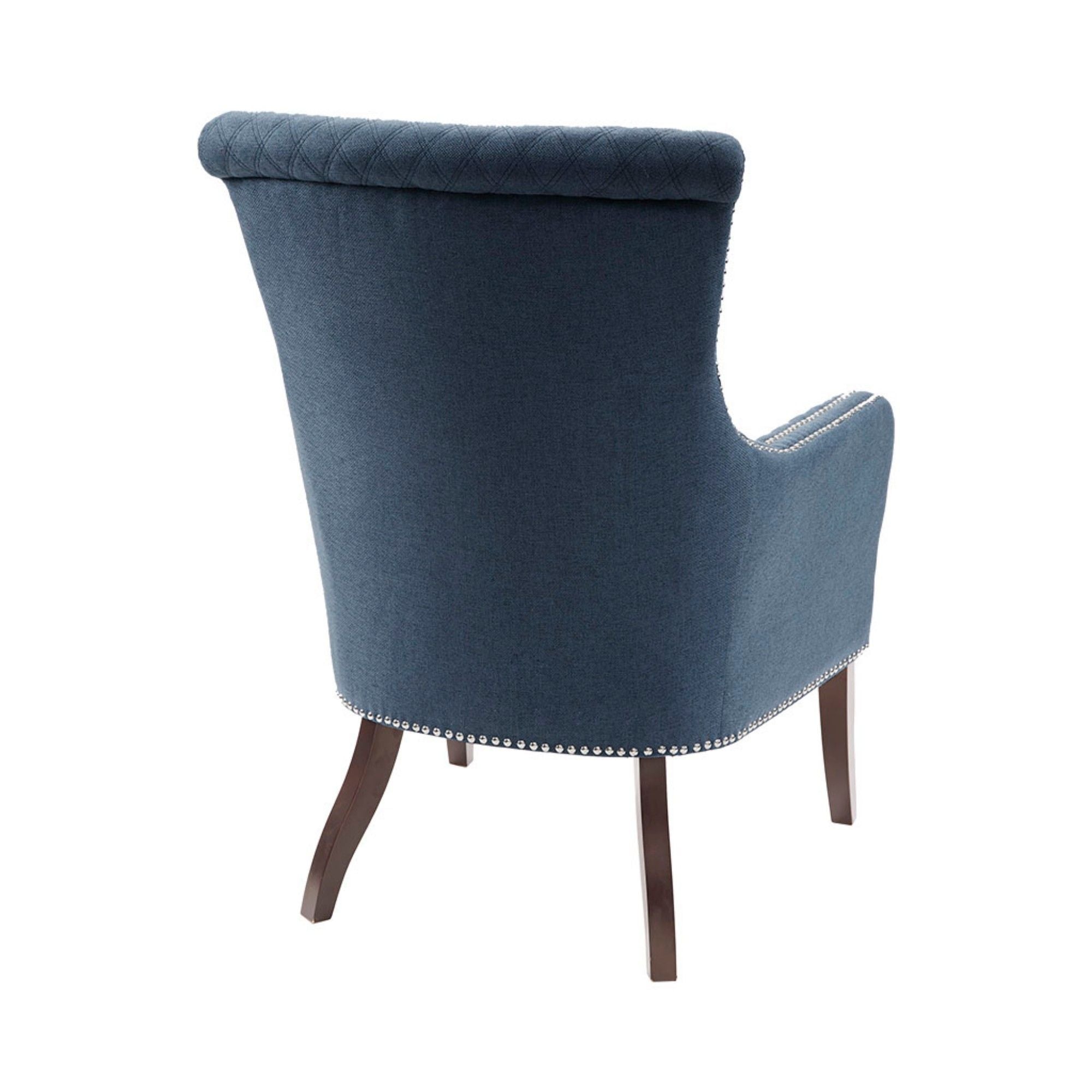 Modern Accent Chair With Quilted Back And Silver Studs - Dark Blue