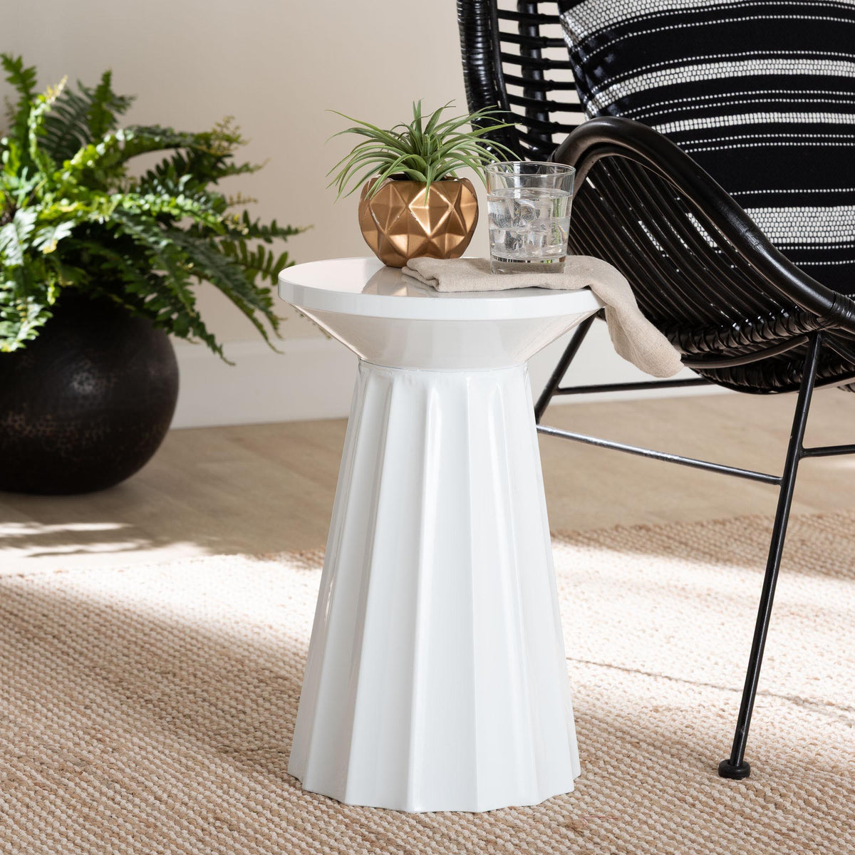 Ulmer Metal Scalloped Side Table - Modern Round Accent Table for Indoor or Semi-Outdoor Use, White