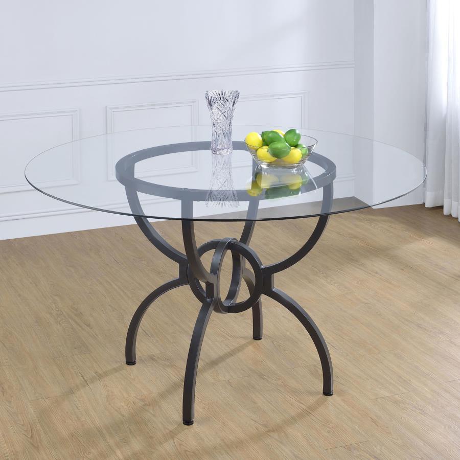Coaster Fine Furniture Aviano - Round Glass Top Metal Dining Table - Gunmetal | Meri Furniture