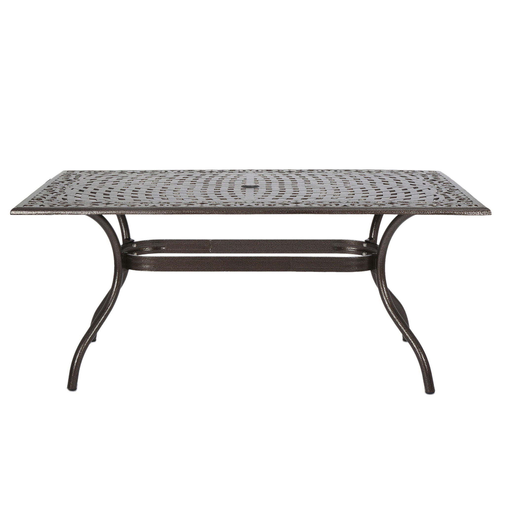 Celestine - Outdoor Cast Aluminum Dining Table With Floral Lattice Design And Umbrella Holder