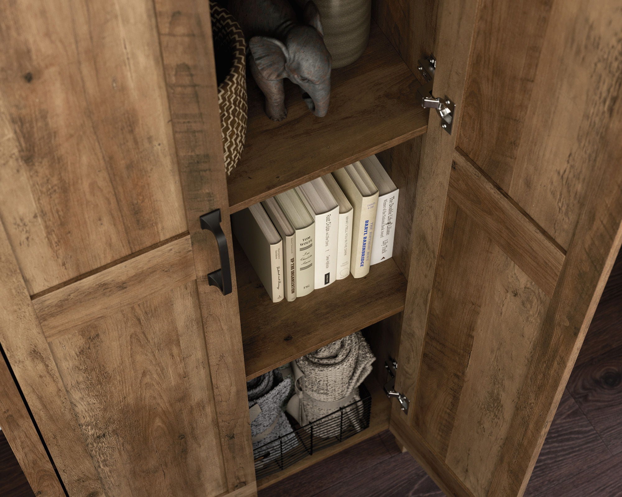 Two-Door Storage Cabinet in Pine Finish