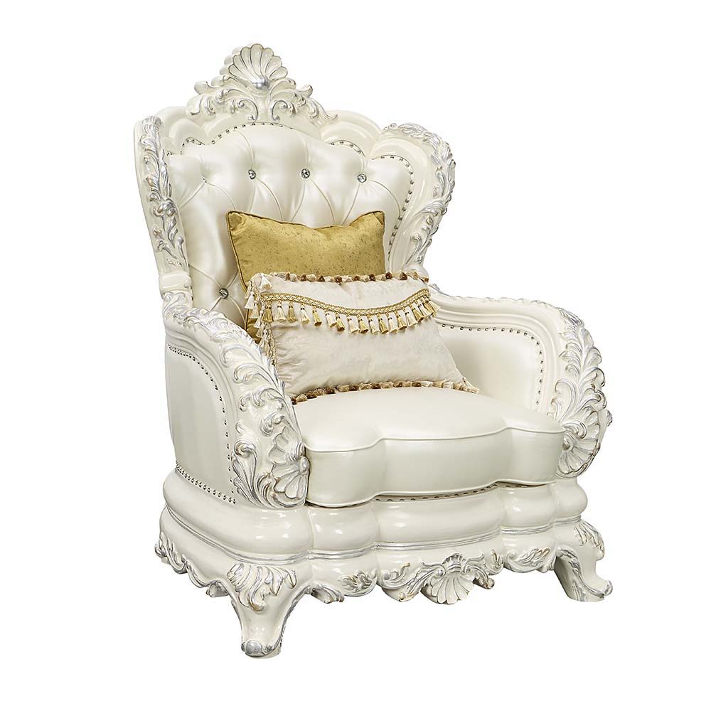 ACME Adara - Chair - White PU & Antique White Finish | Meri Furniture