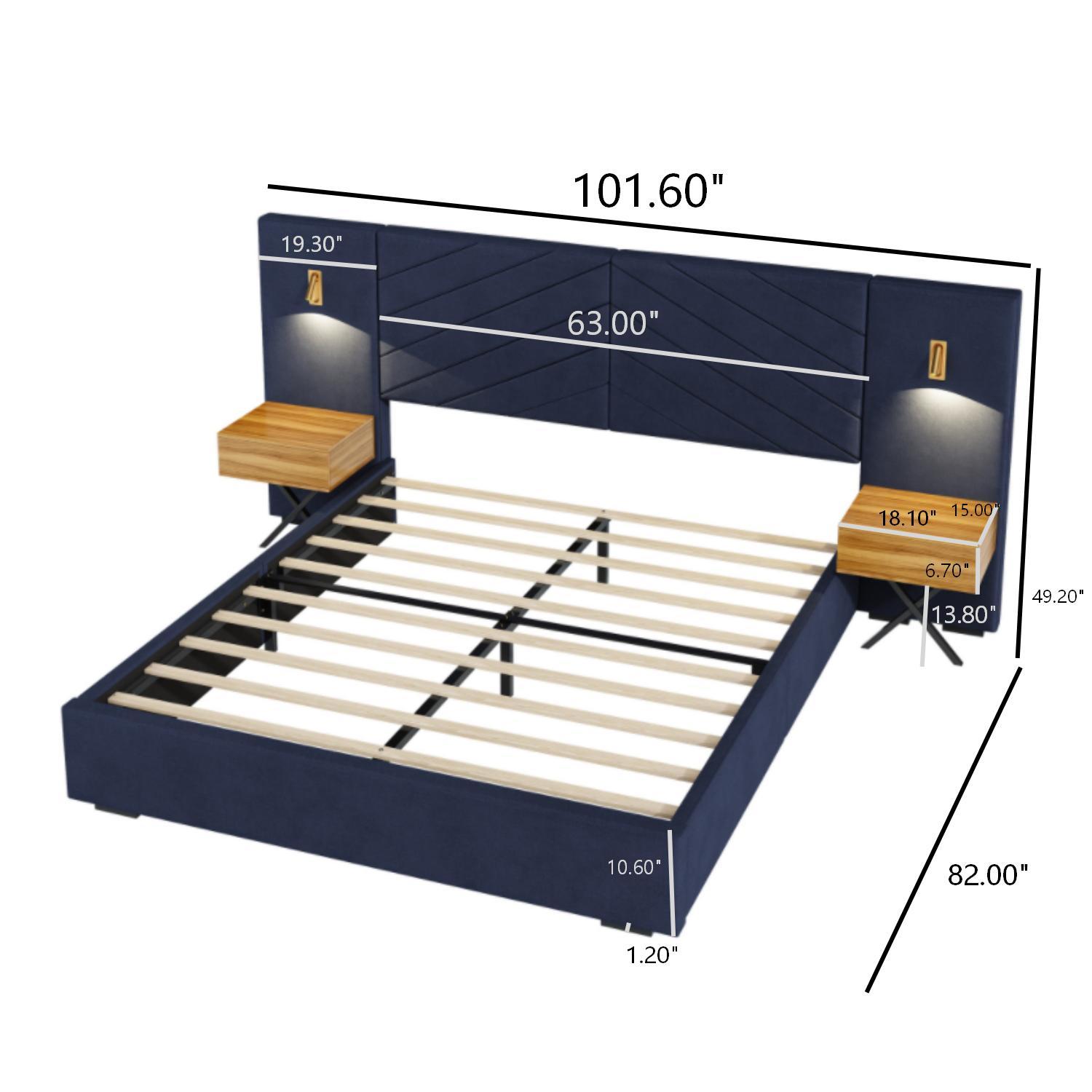 Upholstered Bed Frame With Vertical Channel Tufted Wingback Headboard
