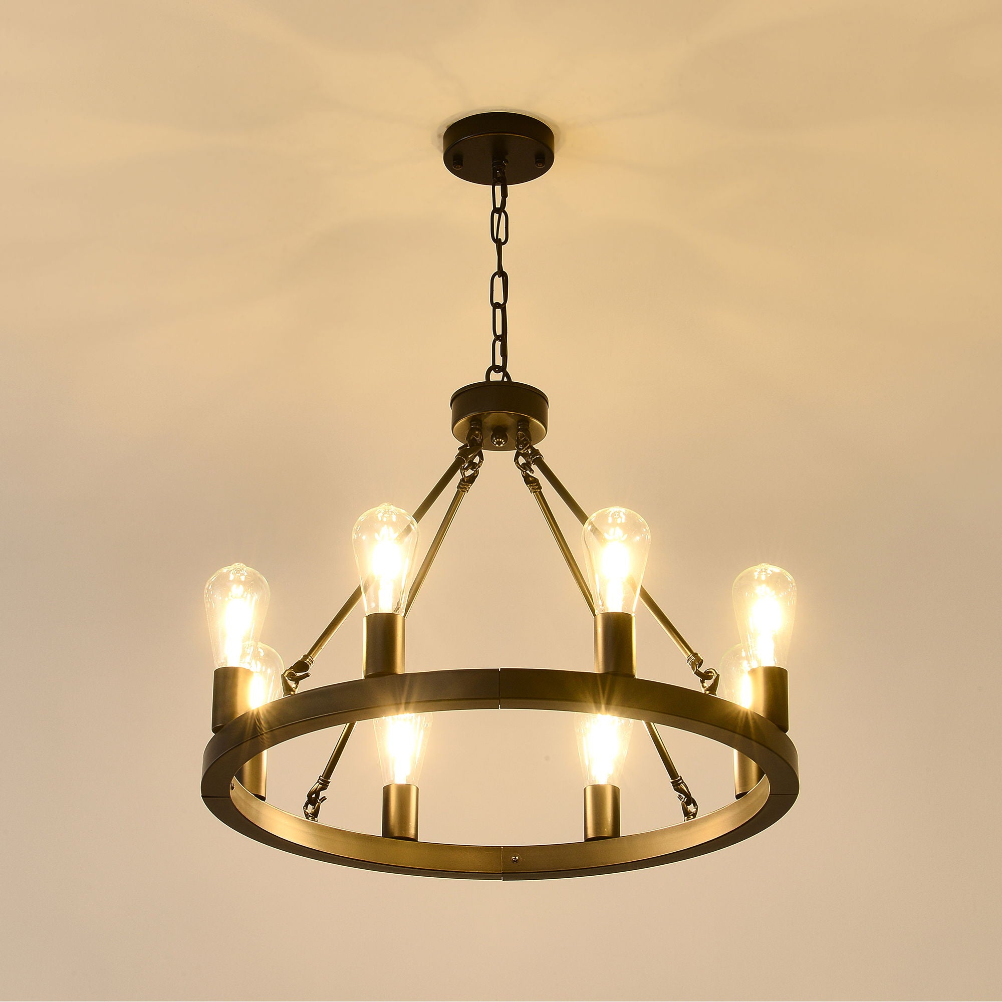 6 Light (No Bulbs) Wagon Wheel Chandelier Farmhouse Modern Small Round Chandelier For Living Room Kitchen Island Foyer Hallway Entryway Bedroom Dining Room Light Fixture Ceiling Hanging - Matte Black