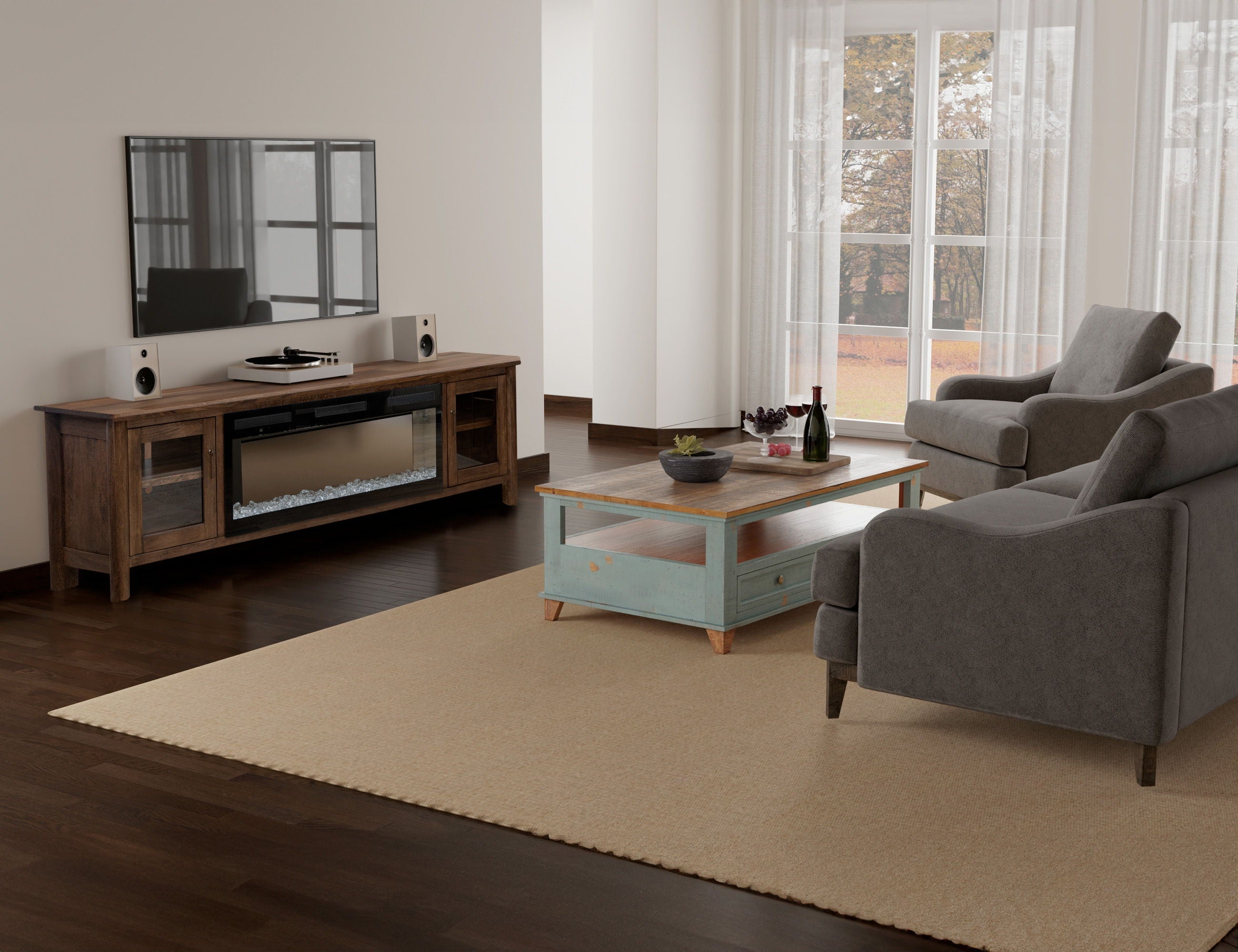 International Furniture Direct Olimpia - Electric Fireplace - Light Brown | Meri Furniture