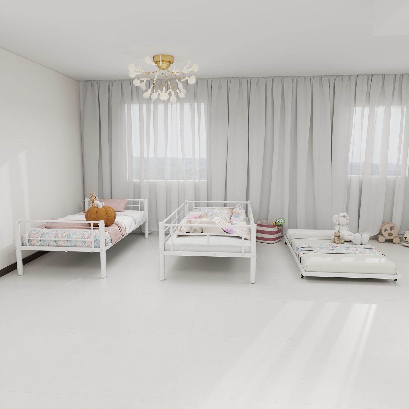 Bunk Bed For Kids, Convertible Frame With Ladders & Guardrail