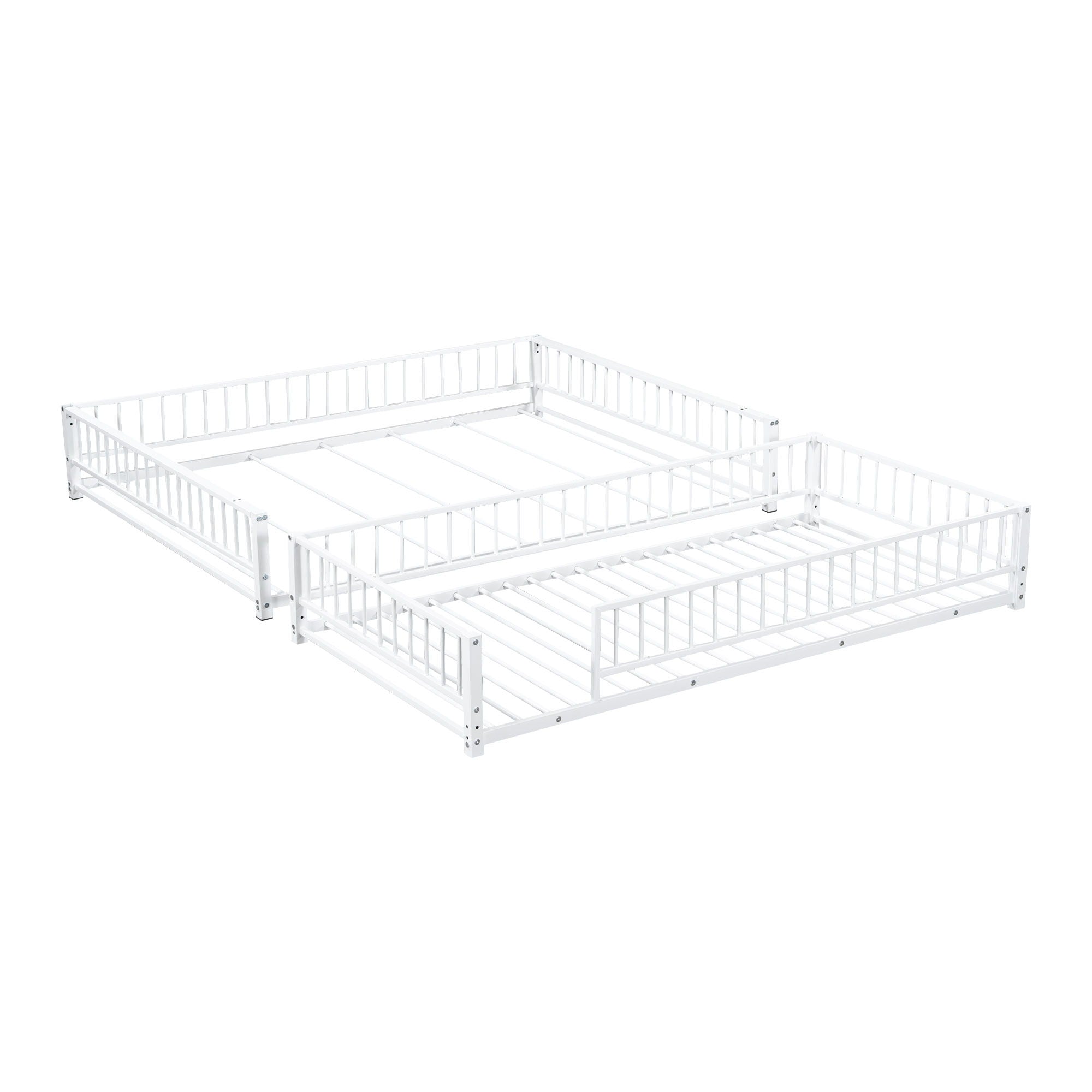 Bunk Bed Frame With Ladder And Safety Guardrails