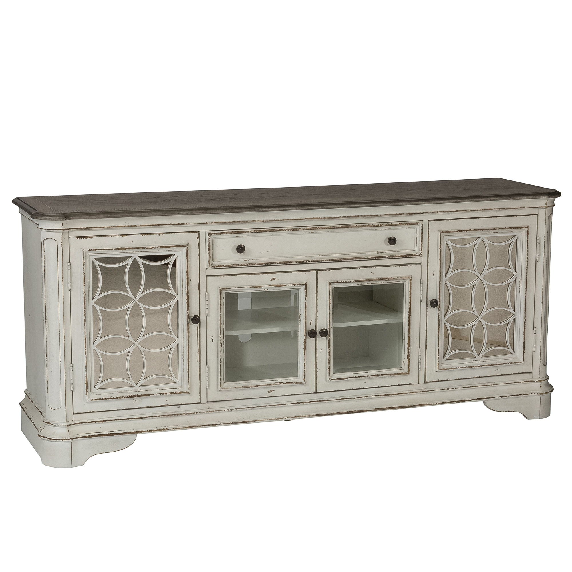 Liberty Furniture Magnolia Manor - Entertainment TV Stand - White - Glass Doors | Meri Furniture