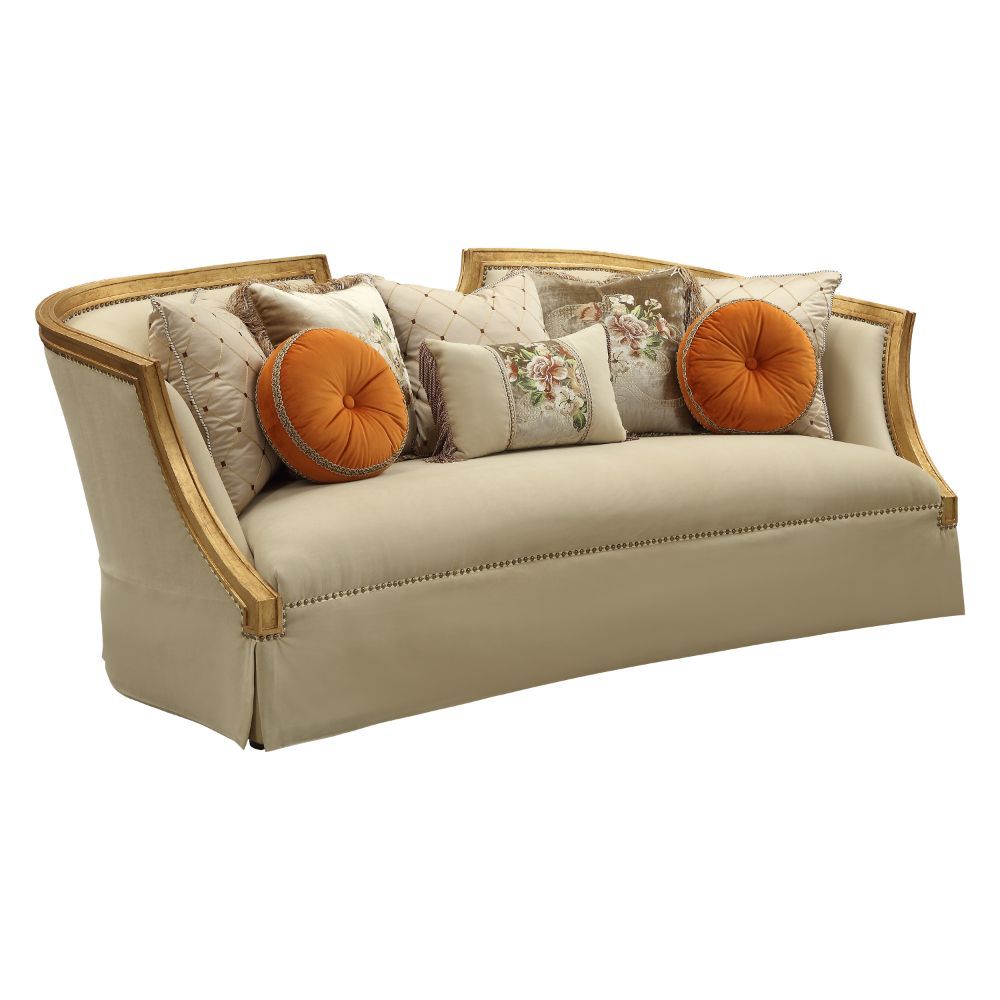ACME Daesha - Sofa - Tan Flannel & Antique Gold | Meri Furniture