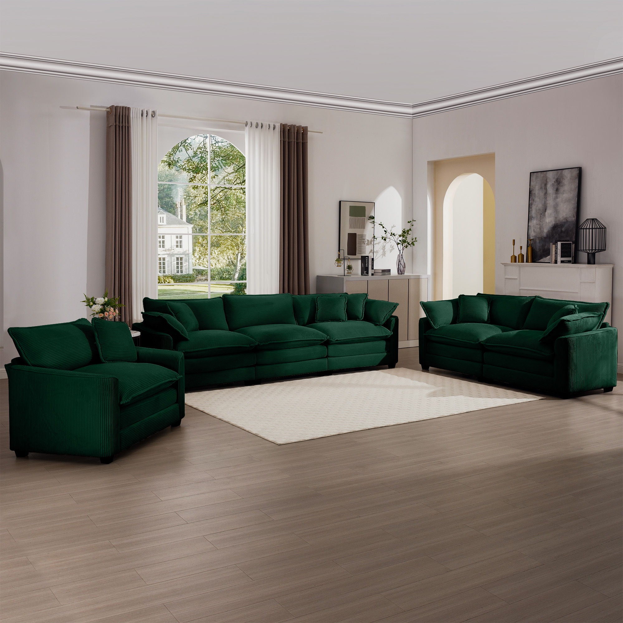 Elegant Corduroy Oversized Sectional Sofa Set With Deep Seats And Flexible Layout