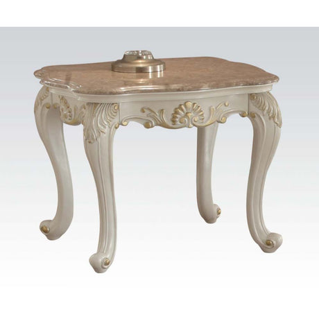 ACME KD, Square End Table w/Marble Top • Curved Apron w/Scrolled Ornamental Details • Leg: Queen Anne w/Leaf Accent | Meri Furniture