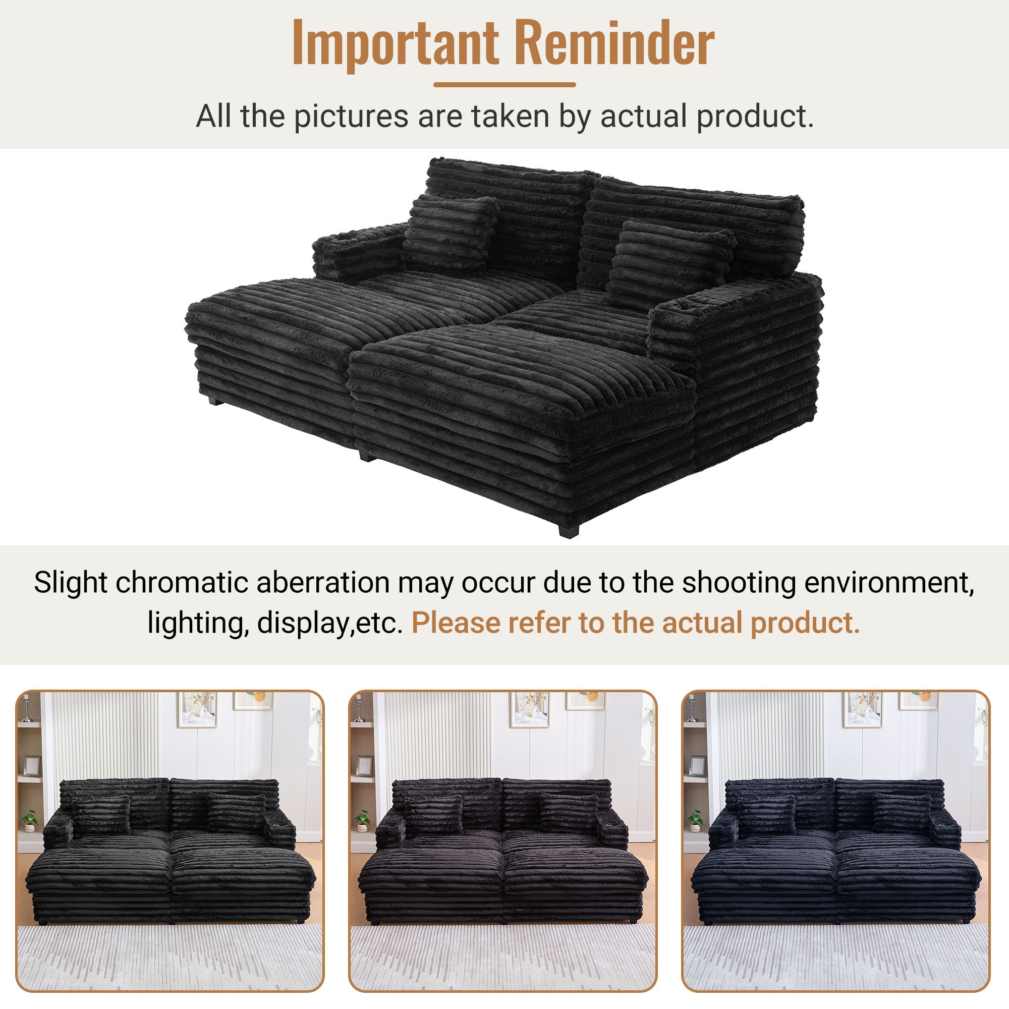 Plush Oversized Double Chaise Lounge Sofa Bed With USB Ports And Cup Holders