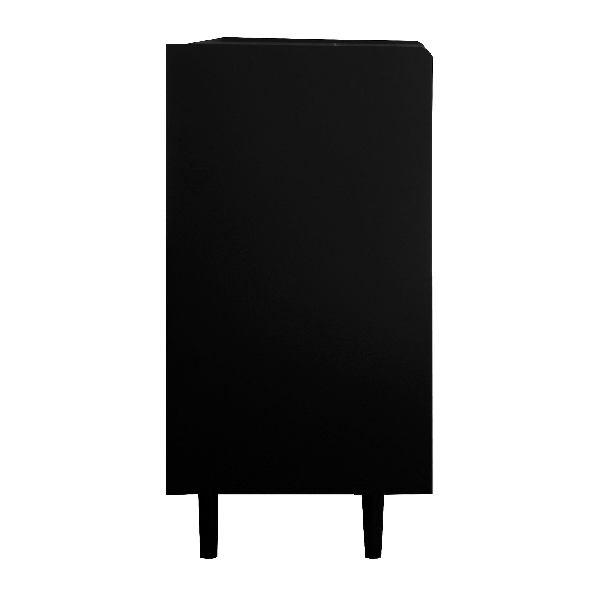 Modern Sideboard Buffet Cabinet With Red Doors And Unique Panel Styling