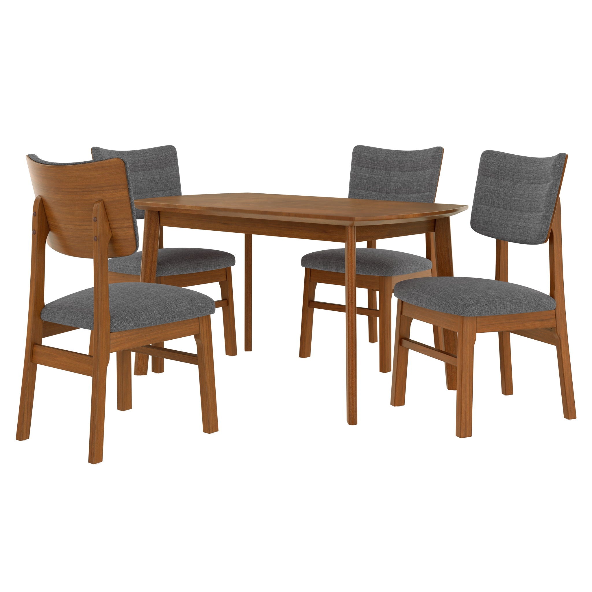 Mid Century Modern Dining Table Set For 4, Solid Wood Dining Table And Solid Wood Chairs, 5 Pieces Farmhouse Dining Table And 4 Upholstered Chairs - Brown / Gray