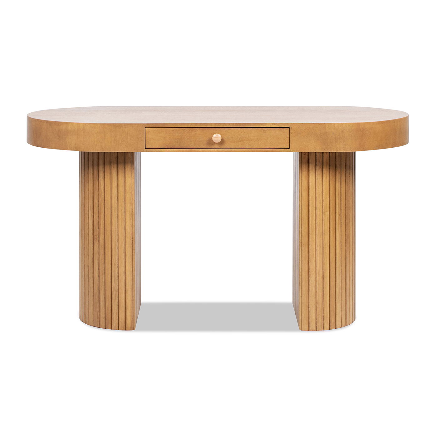 Jesse - Single Drawer Fluted Oval Console Desk - Honey Brown