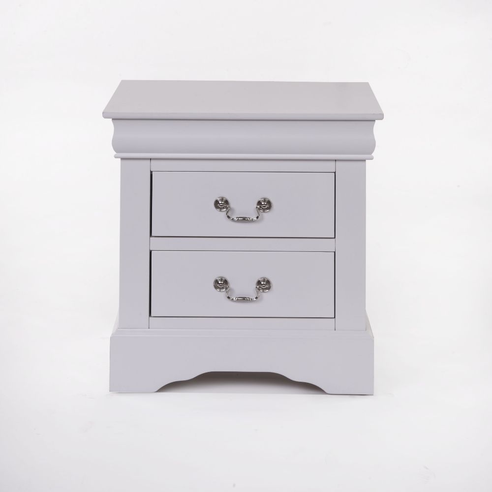 ACME It has two drawers with center metal glide and brushed nickel metal handle. Offers you plentiful storage with spacious drawers | Meri Furniture