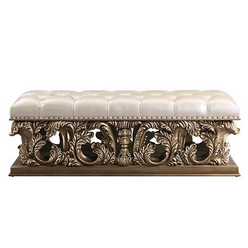 ACME Constantine - Bench - PU Leather, Light Gold, Brown & Gold Finish | Meri Furniture