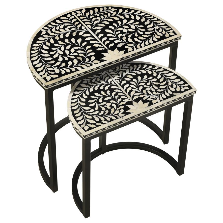 Coaster Fine Furniture Zakiya - 2 Piece Demilune Nesting Table Set - Black And White | Meri Furniture