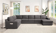 Waylon 145.5"W Gray Linen 7-Seater U-Shape Sectional Sofa Chaise with Pocket