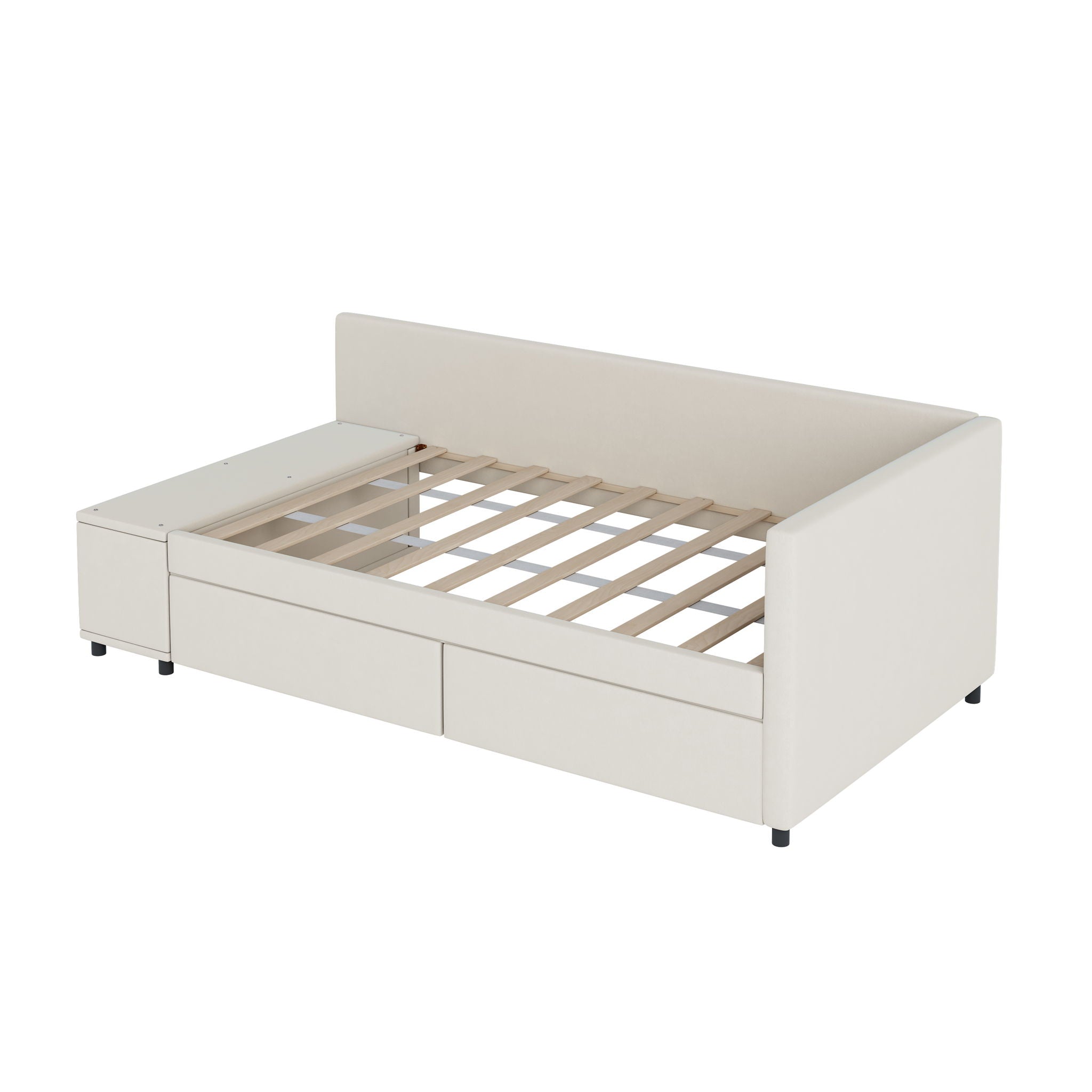 L Shaped Upholstered Platform Bed With Storage And Drawers