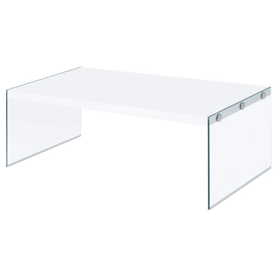 Coaster Fine Furniture Opal - Rectangular Glass Frame Coffee Table - White High Gloss | Meri Furniture