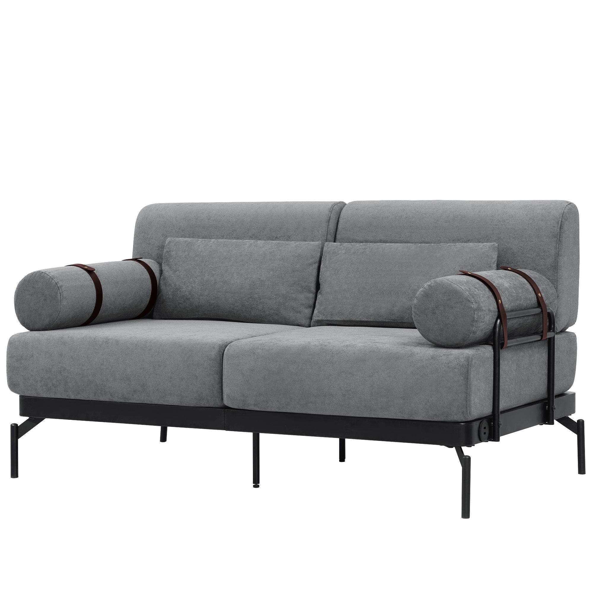 Modern Loveseat Sofa 2 Seater With USB Ports, Cylindrical Armrests