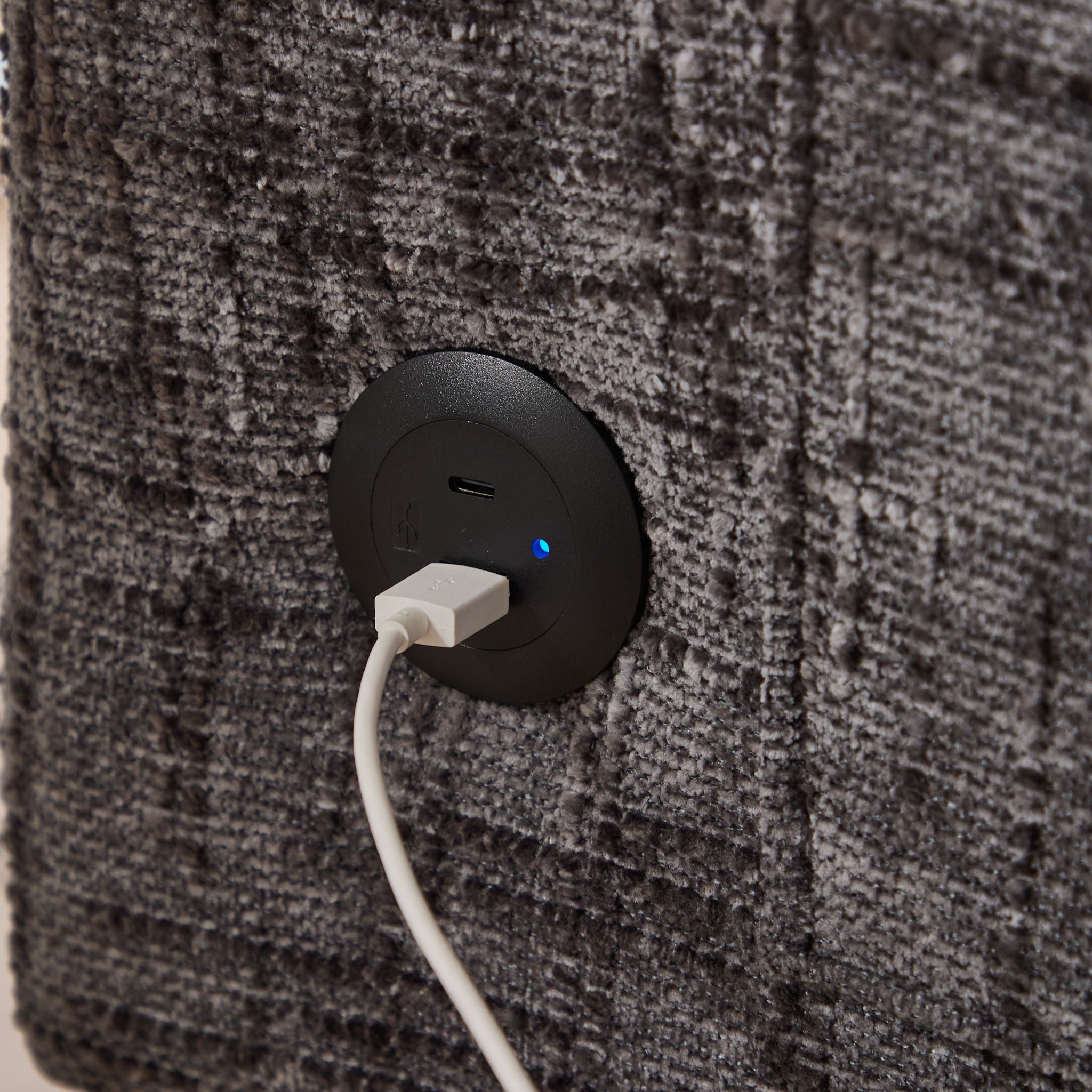 Chenille 2 Seater Sofa With LED Light, USB Charging Port, And Storage Bag