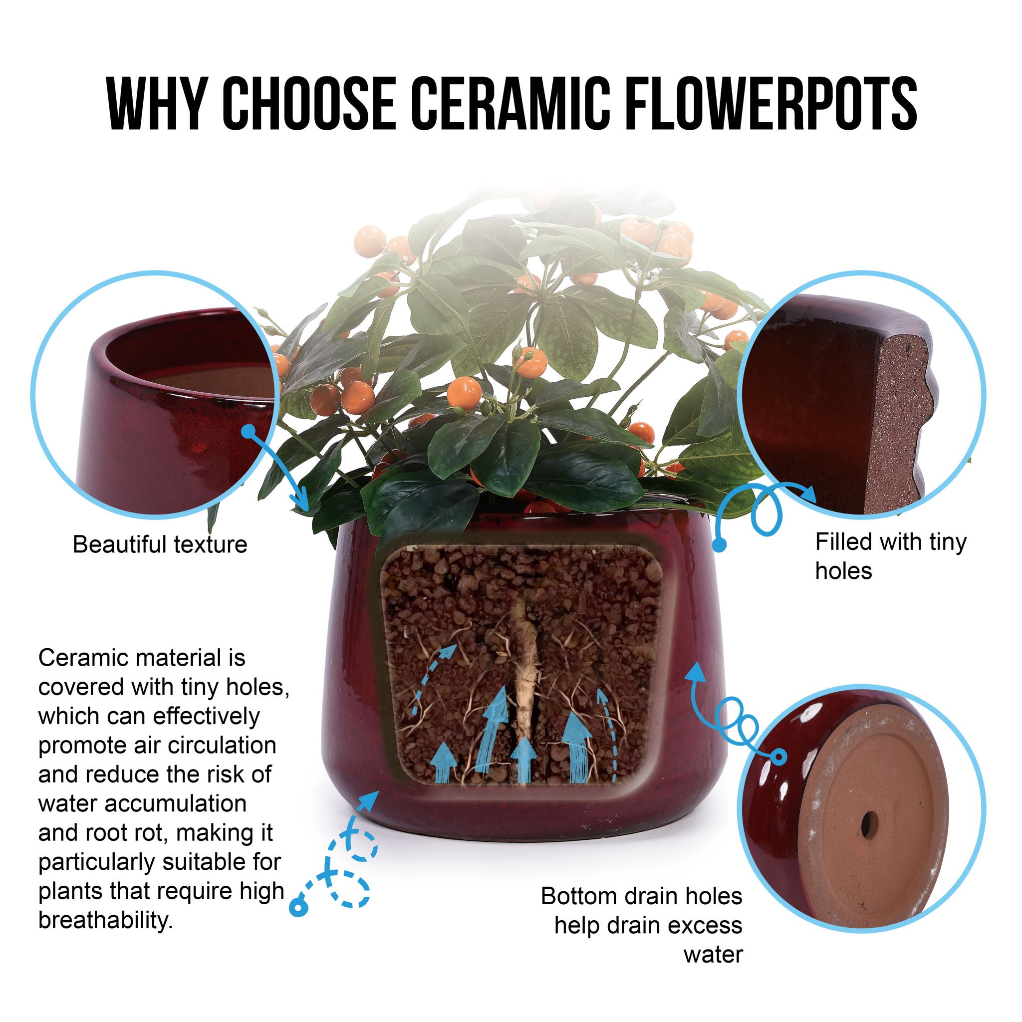 4 Pieces Planter Pot, Indoor Outdoor Flowerpot For Patio, Garden, Or Windowsills - Bean Paste Red