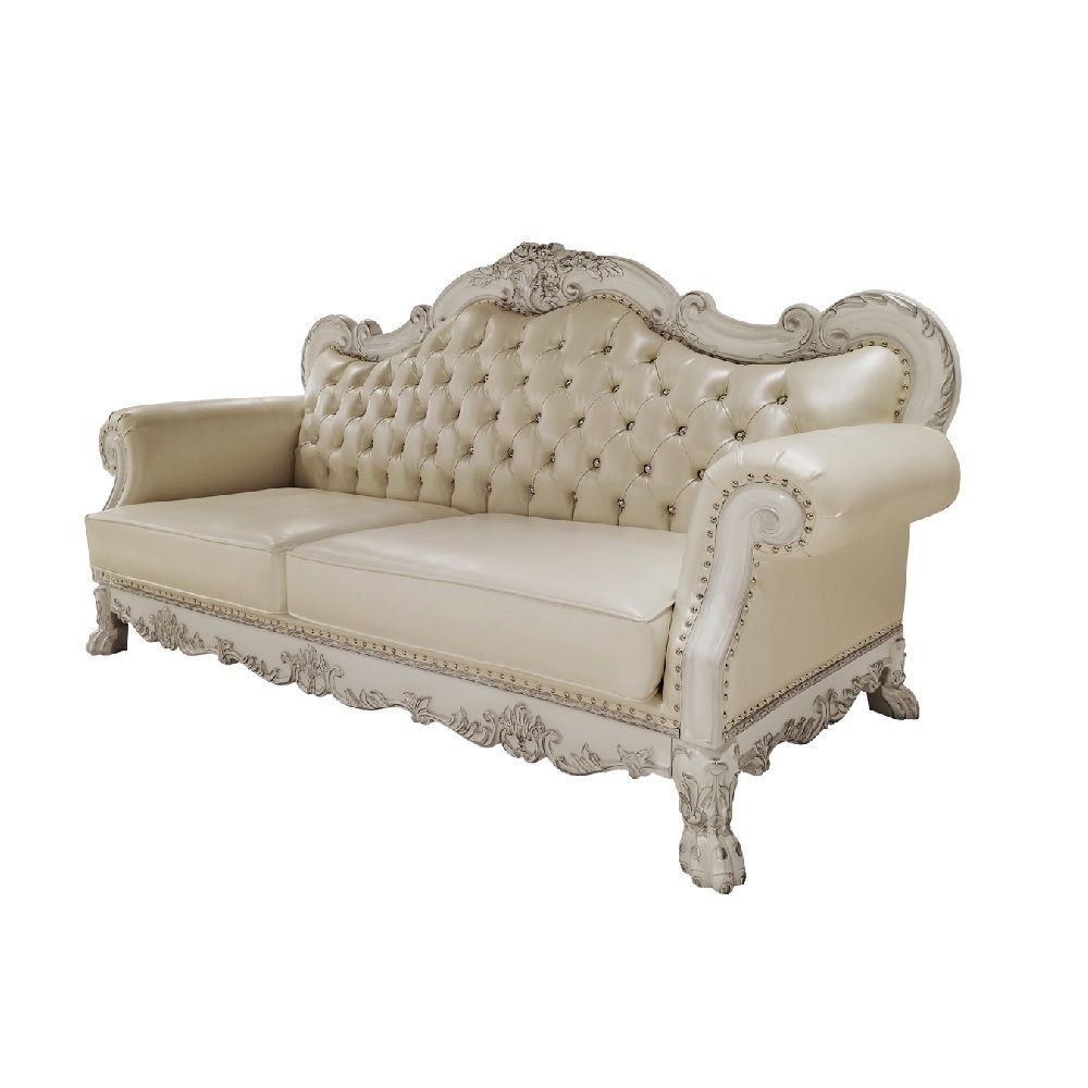 ACME Dresden Sofa - PU & Bone White Finish | Meri Furniture