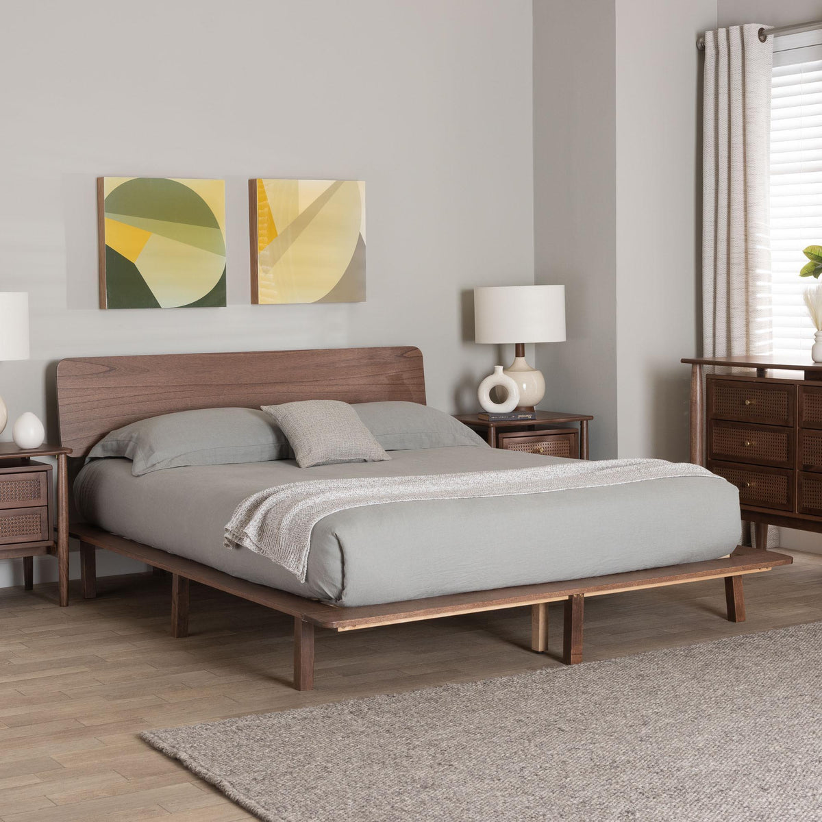 Alyssa Japandi Walnut Brown Wood King Size Platform Bed