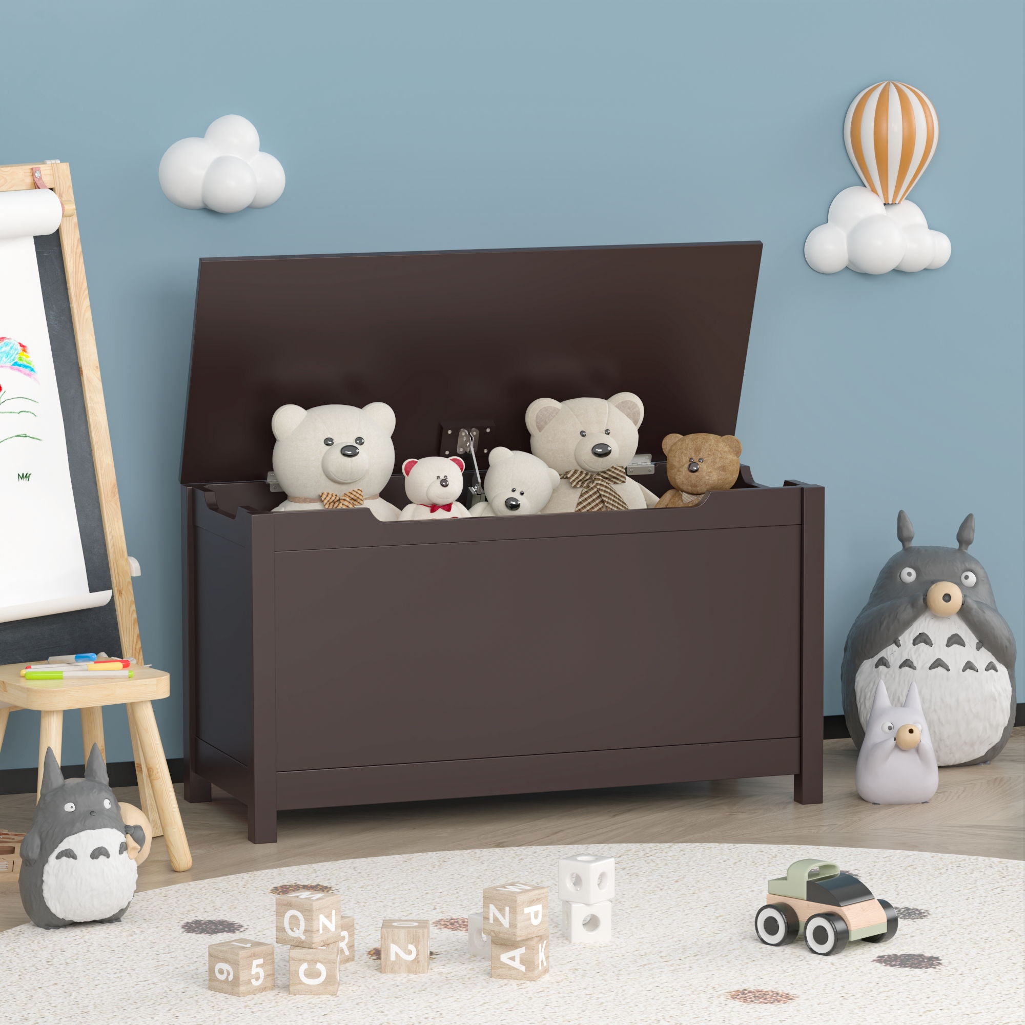 Toy Box Storage With Safety Hinged Lid