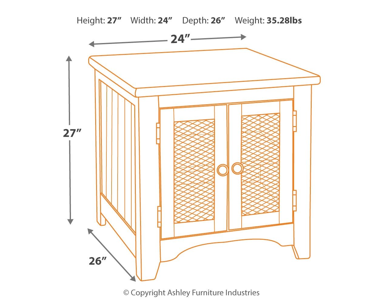 Ashley Furniture Wystfield - White / Brown - Rectangular End Table - 2 Doors | Meri Furniture