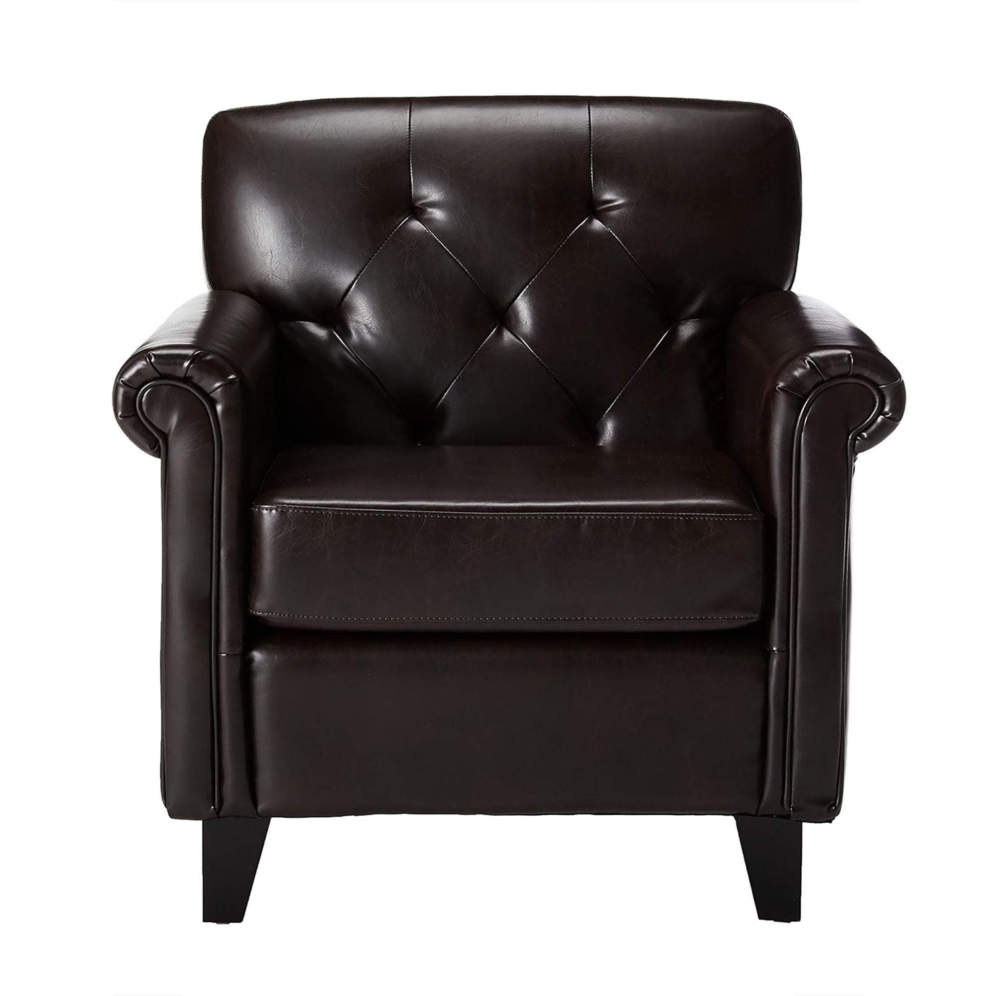 Upholstered Club Chair With Button Tufted Back Rest - Brown
