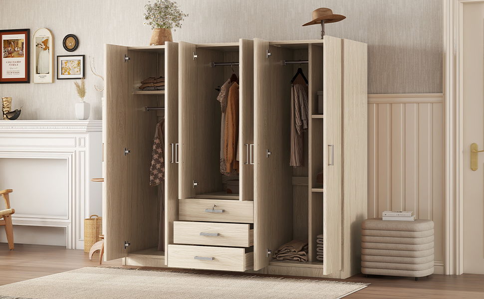 6 Doors Wardrobe Storage For Bedroom, With Big Drawers