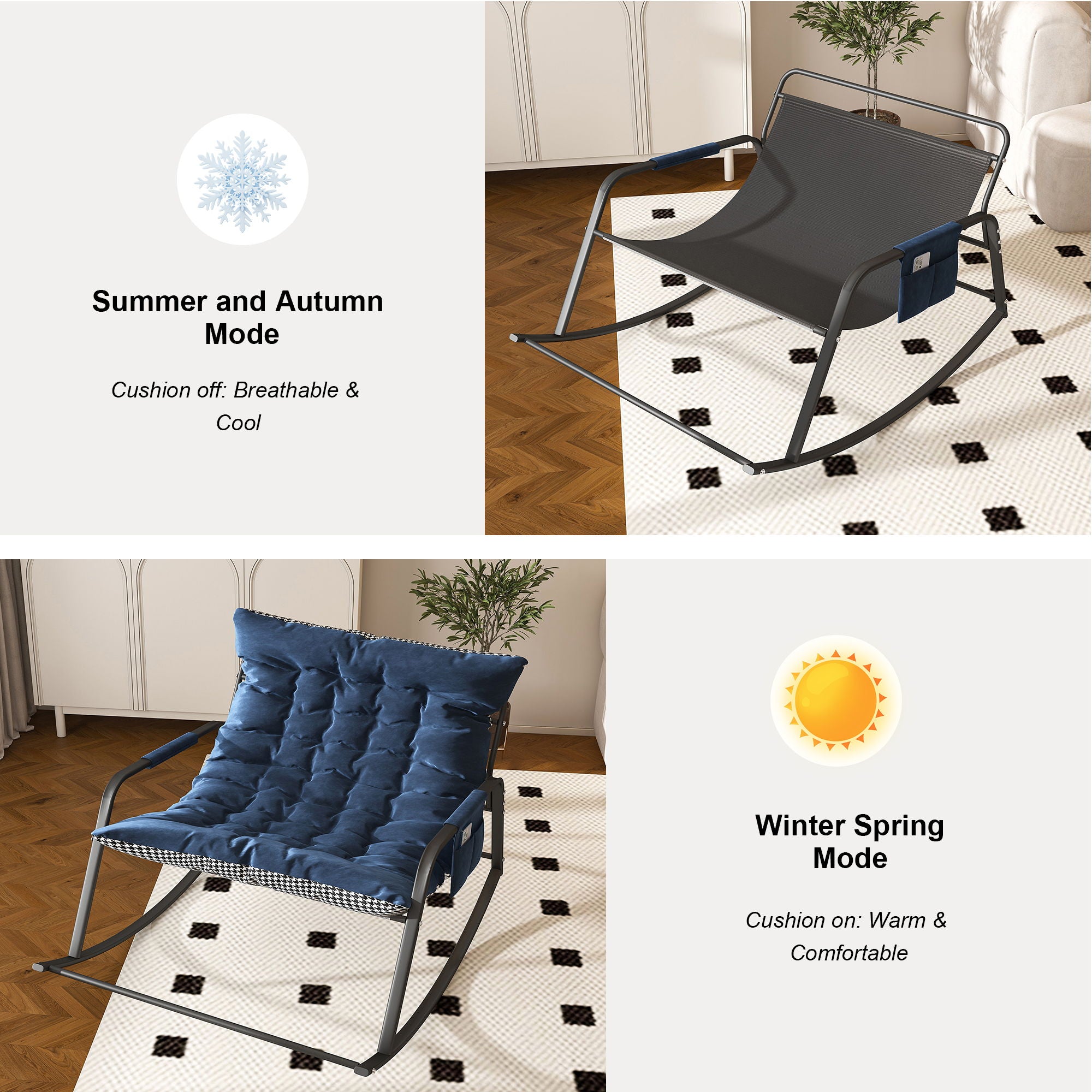 Rocking Chair With Storage, Cushions & Armrests