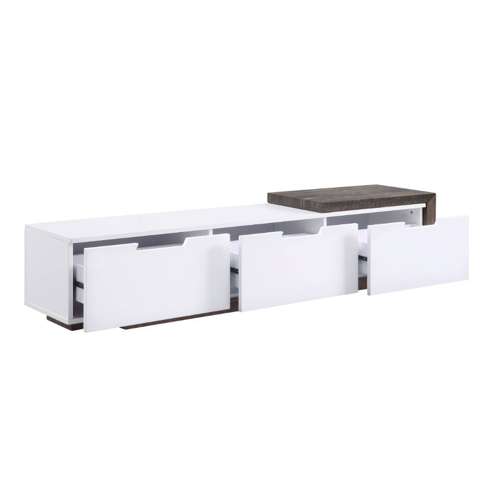 ACME Orion - TV Stand - White High Gloss & Rustic Oak | Meri Furniture