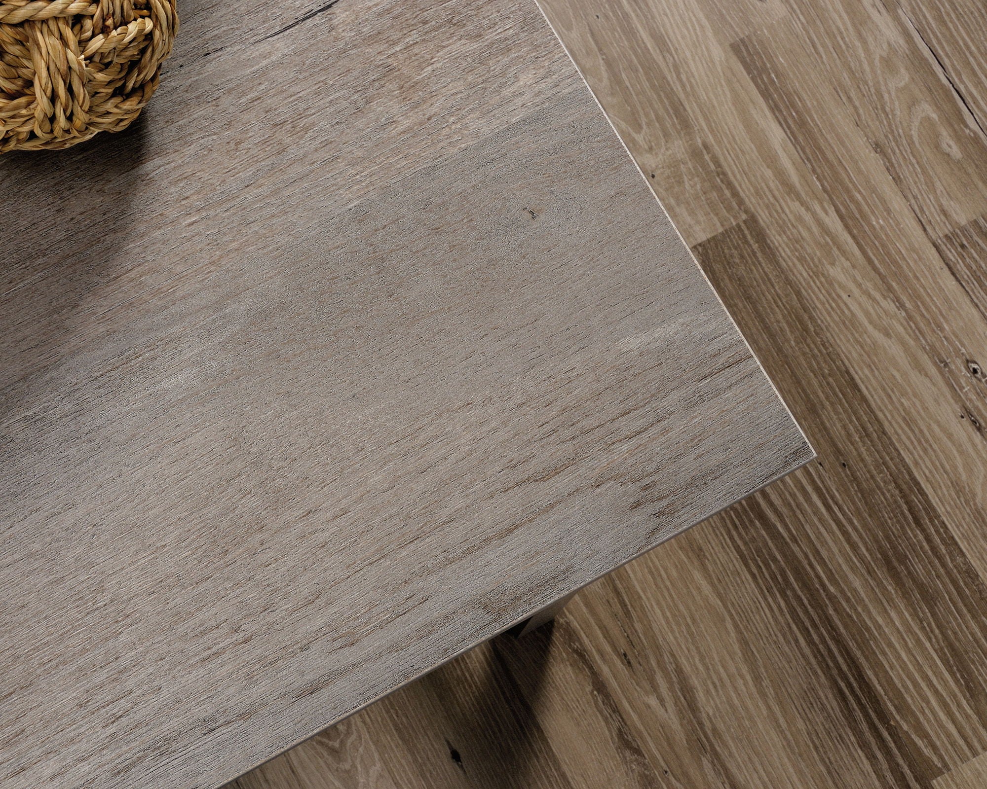 Wood L-Shaped Desk in Mystic Oak Finish