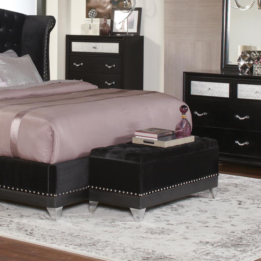 Coaster Fine Furniture Barzini - Velvet Upholstered Tufted Storage Bench - Black | Meri Furniture