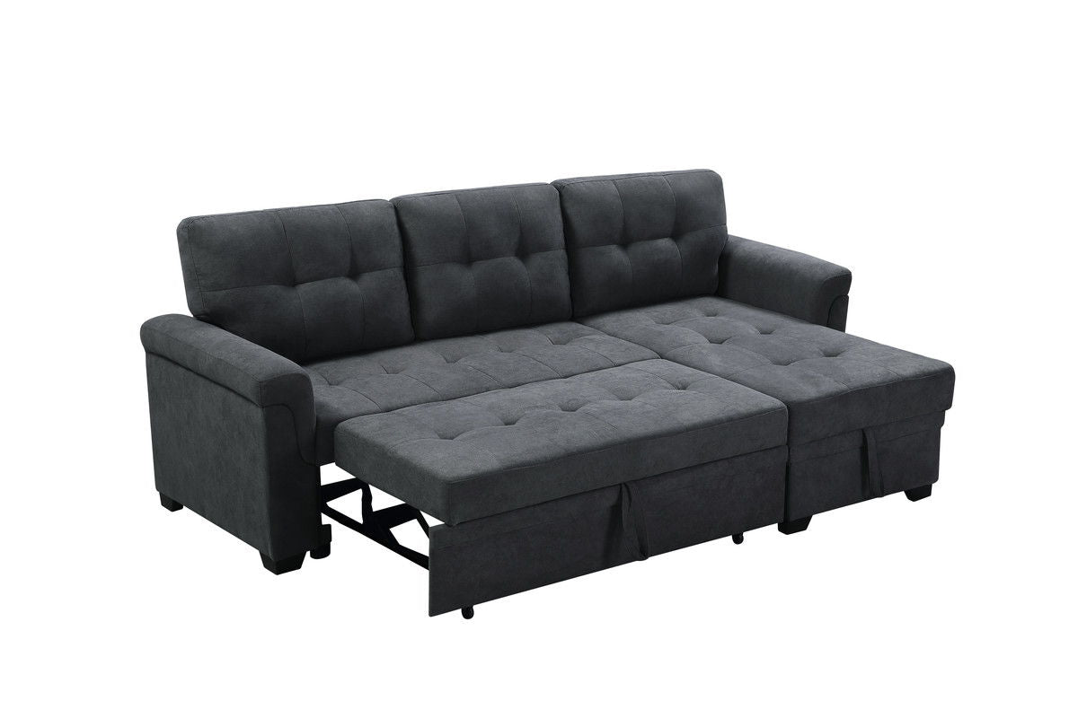 Lucca 84"W Dark Gray Fabric Reversible Sectional Sleeper Sofa Chaise with Storage