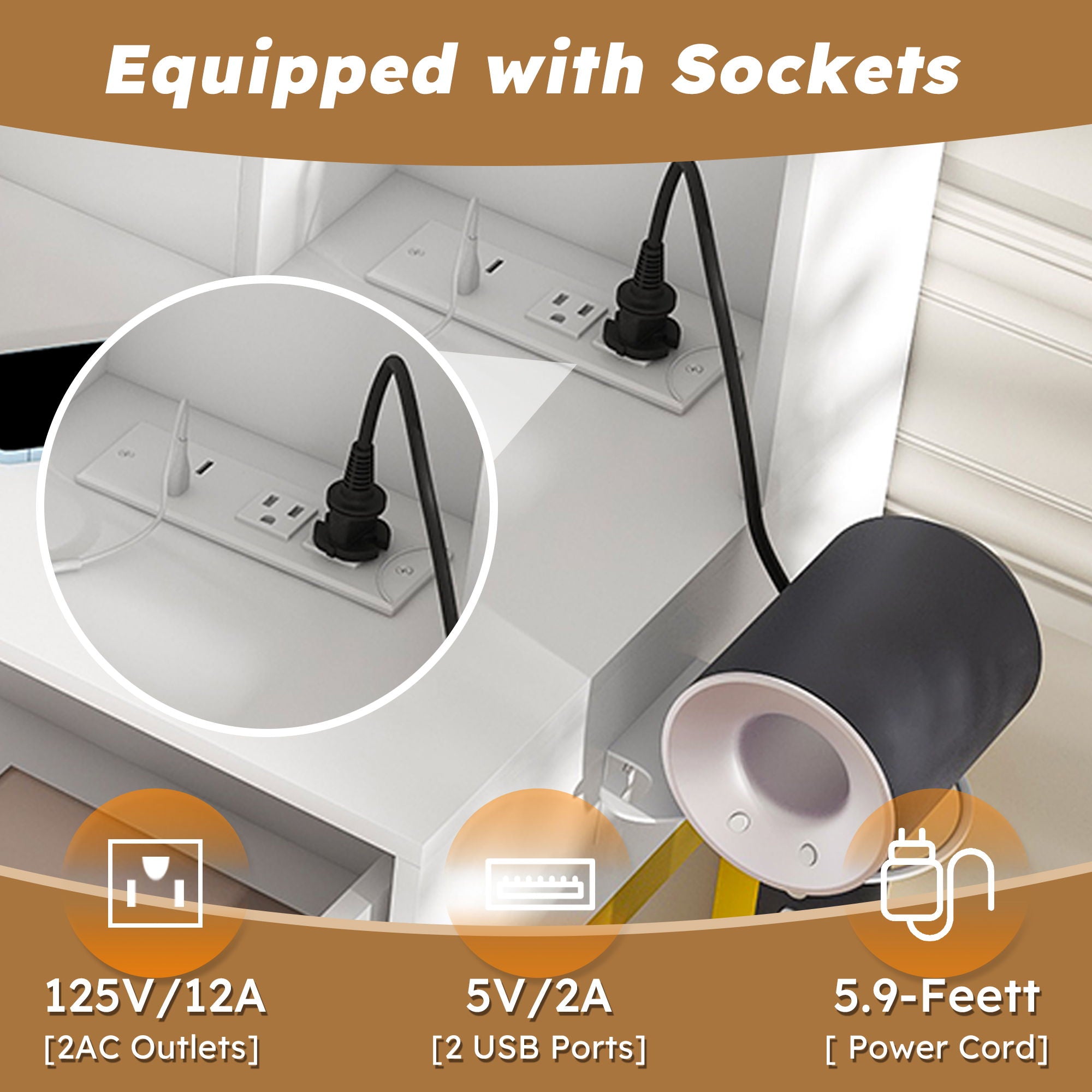 Makeup Vanity Table With LED Lights, 3 Color Options, Power Outlet